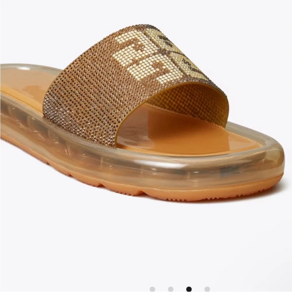 Tory Burch Brown and Gold Logo Slide Sandals